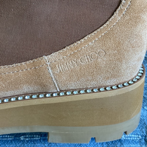 JIMMY CHOO Tan Clayton Chelsea Boots Suede Ankle-high Caramel Size 39.5 EU - Picture 14 of 16